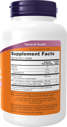 NOW Supplements, Berberine Glucose Support, Combined with MCT Oil for Optimal Berberine Absorption, 90 Softgels