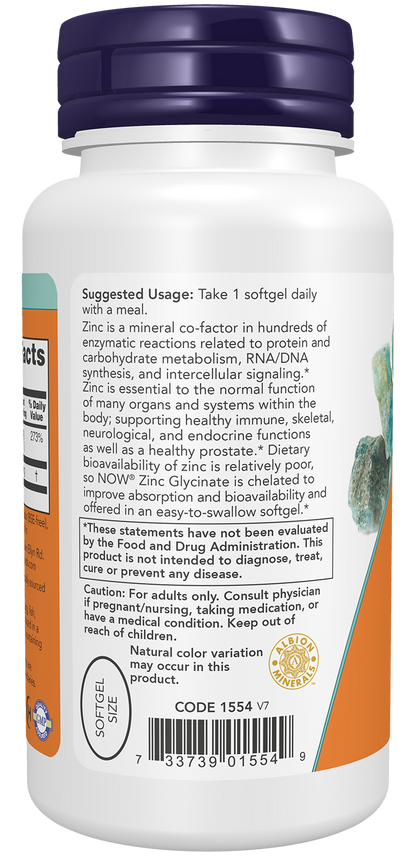 NOW Supplements, Zinc Glycinate with 250 mg Pumpkin Seed Oil, Supports Prostate Health*, 120 Softgels