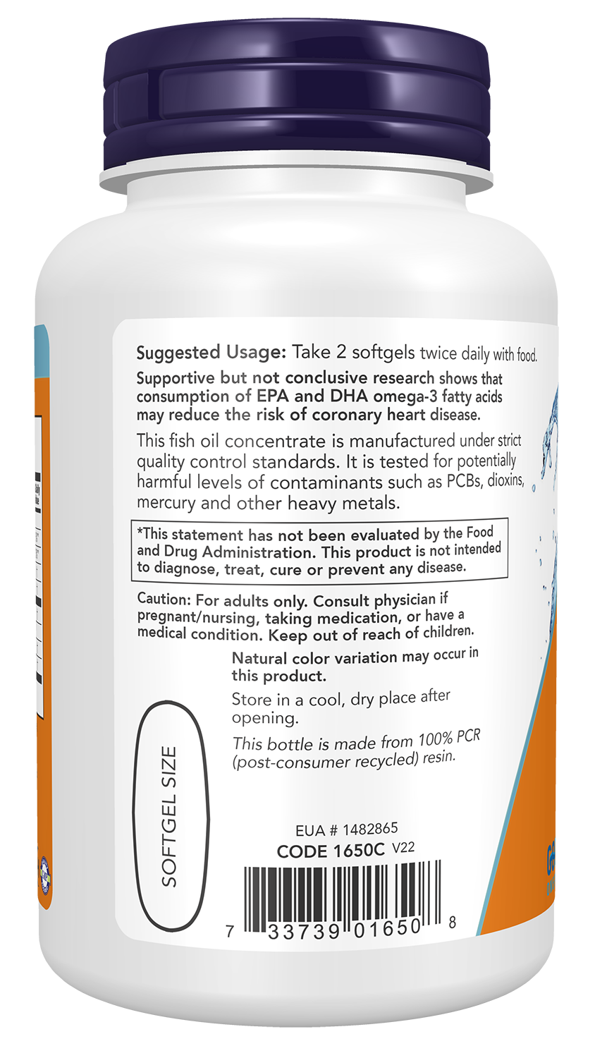 NOW Supplements, Omega-3 180 EPA / 120 DHA, Molecularly Distilled, Cardiovascular Support*, 100 Softgels