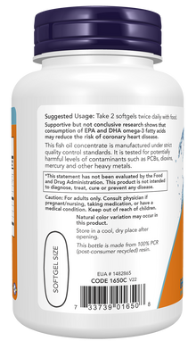 NOW Supplements, Omega-3 180 EPA / 120 DHA, Molecularly Distilled, Cardiovascular Support*, 100 Softgels