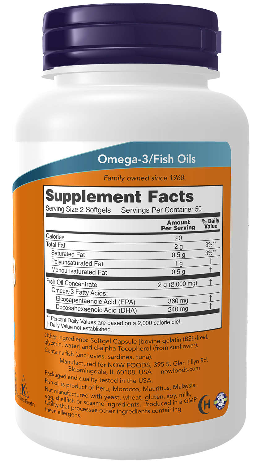 NOW Supplements, Omega-3 180 EPA / 120 DHA, Molecularly Distilled, Cardiovascular Support*, 100 Softgels
