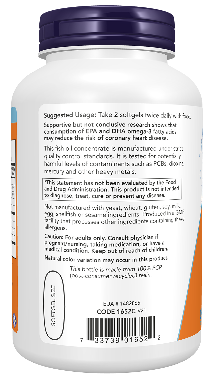 NOW Supplements, Omega-3 180 EPA / 120 DHA, Molecularly Distilled, Cardiovascular Support*, 200 Softgels