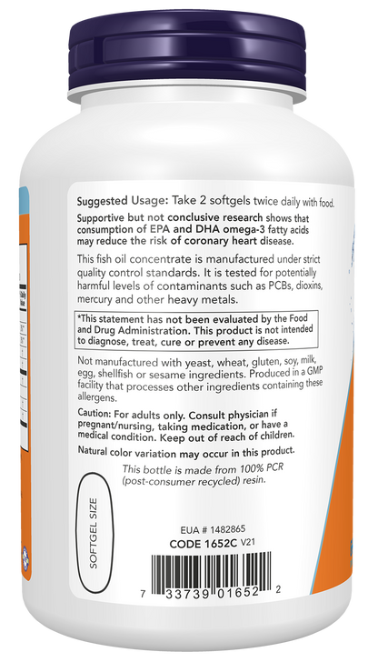 NOW Supplements, Omega-3 180 EPA / 120 DHA, Molecularly Distilled, Cardiovascular Support*, 200 Softgels