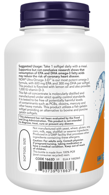 NOW Supplements, Ultra Omega 3-D™, Omega-3 Fish Oil + Vitamin D-3, Cardiovascular Support*, 90 Softgels
