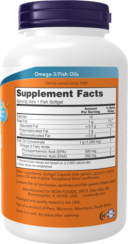 NOW Supplements, Ultra Omega-3, 500 EPA and 250 DHA, Cardiovascular Support*, 180-Fish Gelatin Softgels