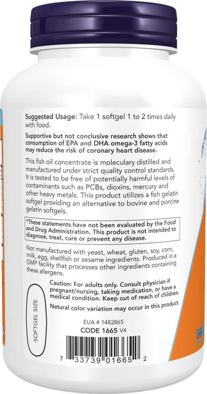 NOW Supplements, Ultra Omega-3, 500 EPA and 250 DHA, Cardiovascular Support*, 180-Fish Gelatin Softgels