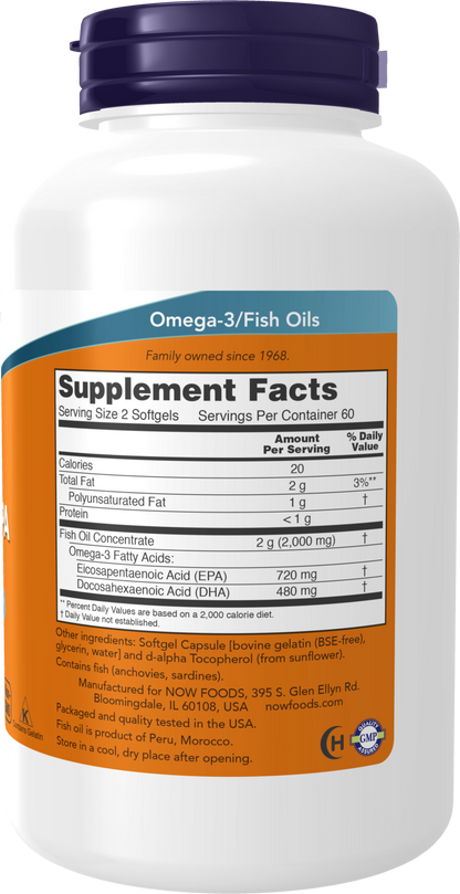 NOW Supplements, Super Omega EPA, 360 EPA / 240 DHA, Molecularly Distilled, Cardiovascular Support*, 120 Softgels