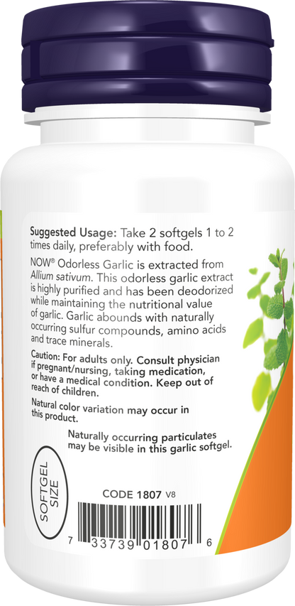 NOW Supplements, Odorless Garlic (Allium sativum), Concentrated Extract, 100 Softgels