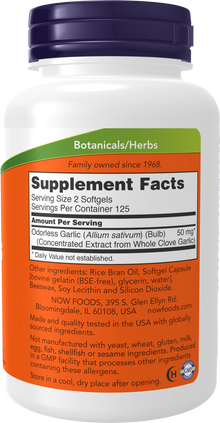 NOW Supplements, Odorless Garlic (Allium sativum), Concentrated Extract, 250 Softgels