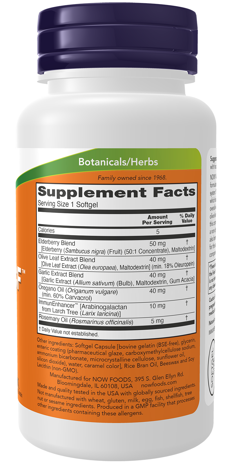 NOW Supplements, AlliBiotic CF™, with Garlic Extract, Olive Leaf Extract, Elderberry & Oregano, Non-Drowsy Formula, 60 Softgels