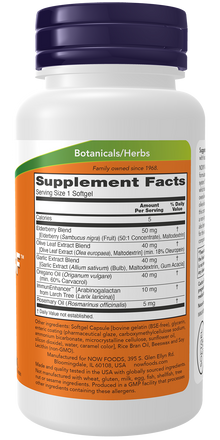 NOW Supplements, AlliBiotic CF™, with Garlic Extract, Olive Leaf Extract, Elderberry & Oregano, Non-Drowsy Formula, 60 Softgels