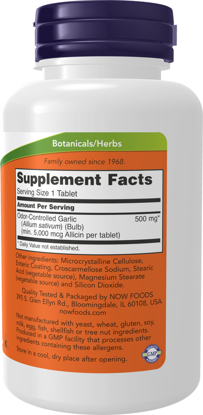 NOW Supplements, Garlic 5,000 (Allium sativum), Enteric Coated, Odor Controlled, 90 Tablets