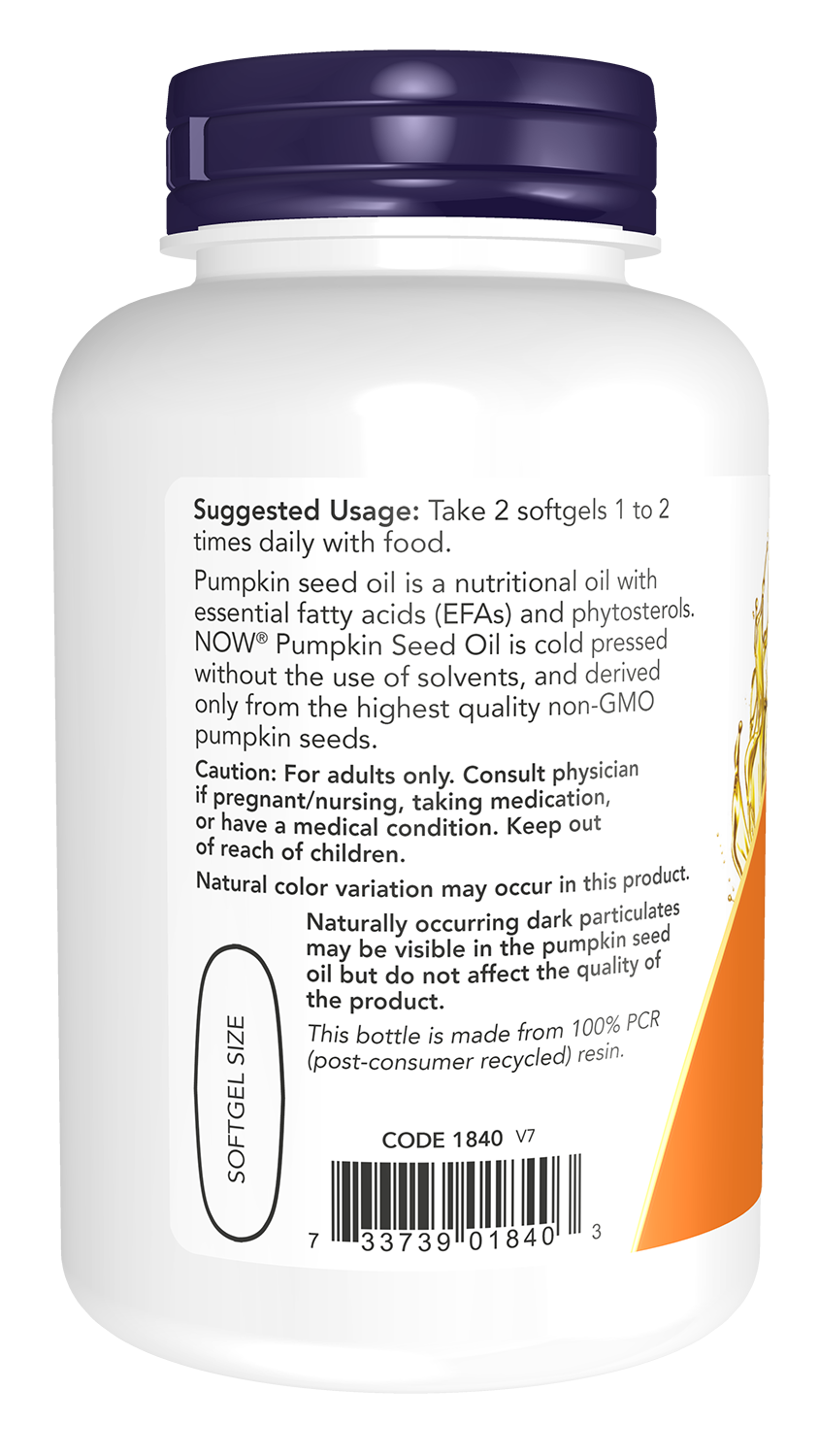 NOW Supplements, Pumpkin Seed Oil 1000 mg with Essential Fatty Acids and Phytosterols, Cold Pressed, 100 Softgels