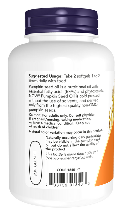 NOW Supplements, Pumpkin Seed Oil 1000 mg with Essential Fatty Acids and Phytosterols, Cold Pressed, 100 Softgels