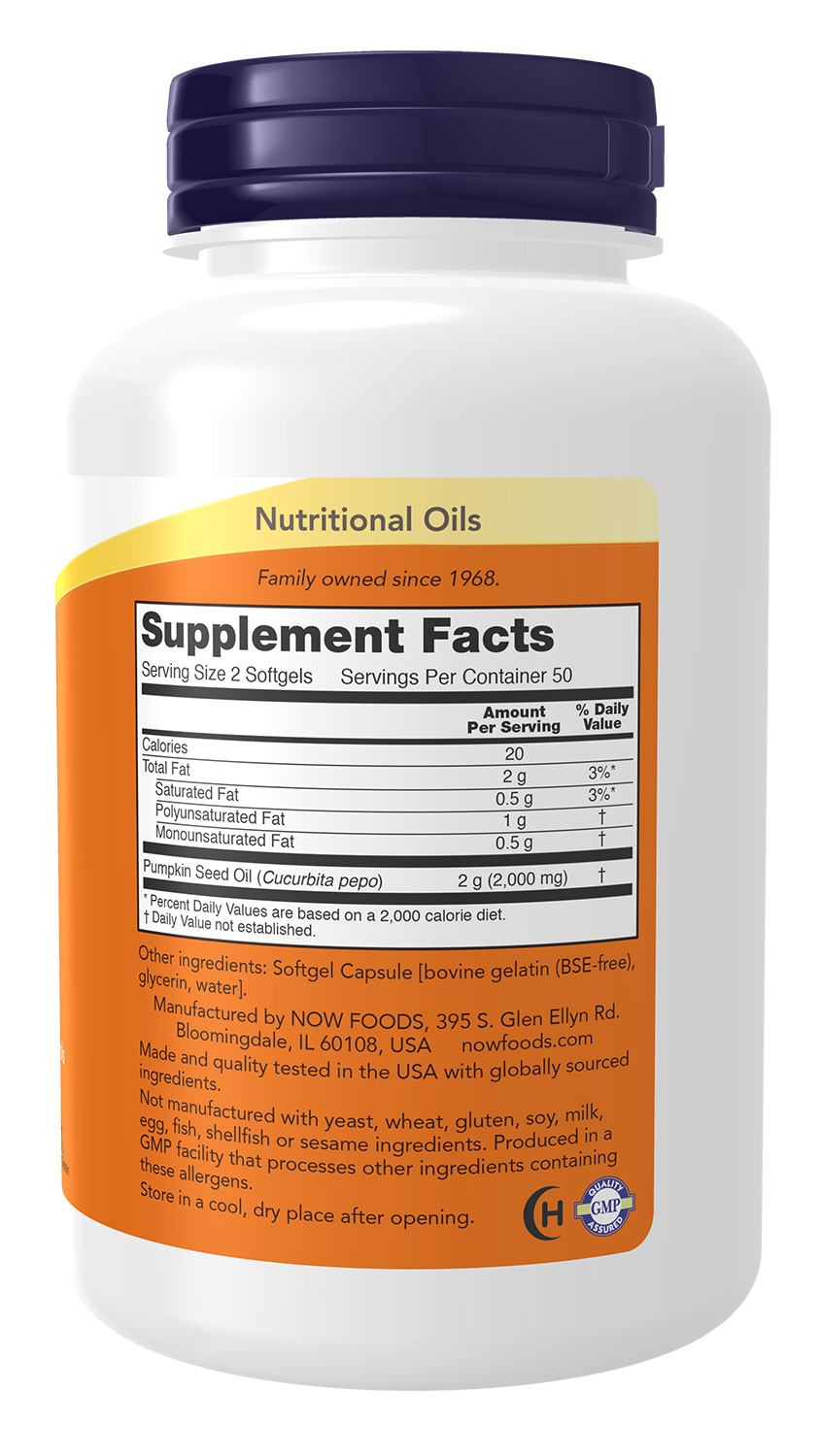 NOW Supplements, Pumpkin Seed Oil 1000 mg with Essential Fatty Acids and Phytosterols, Cold Pressed, 100 Softgels
