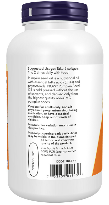 NOW Supplements, Pumpkin Seed Oil 1000 mg with Essential Fatty Acids and Phytosterols, Cold Pressed, 200 Softgels