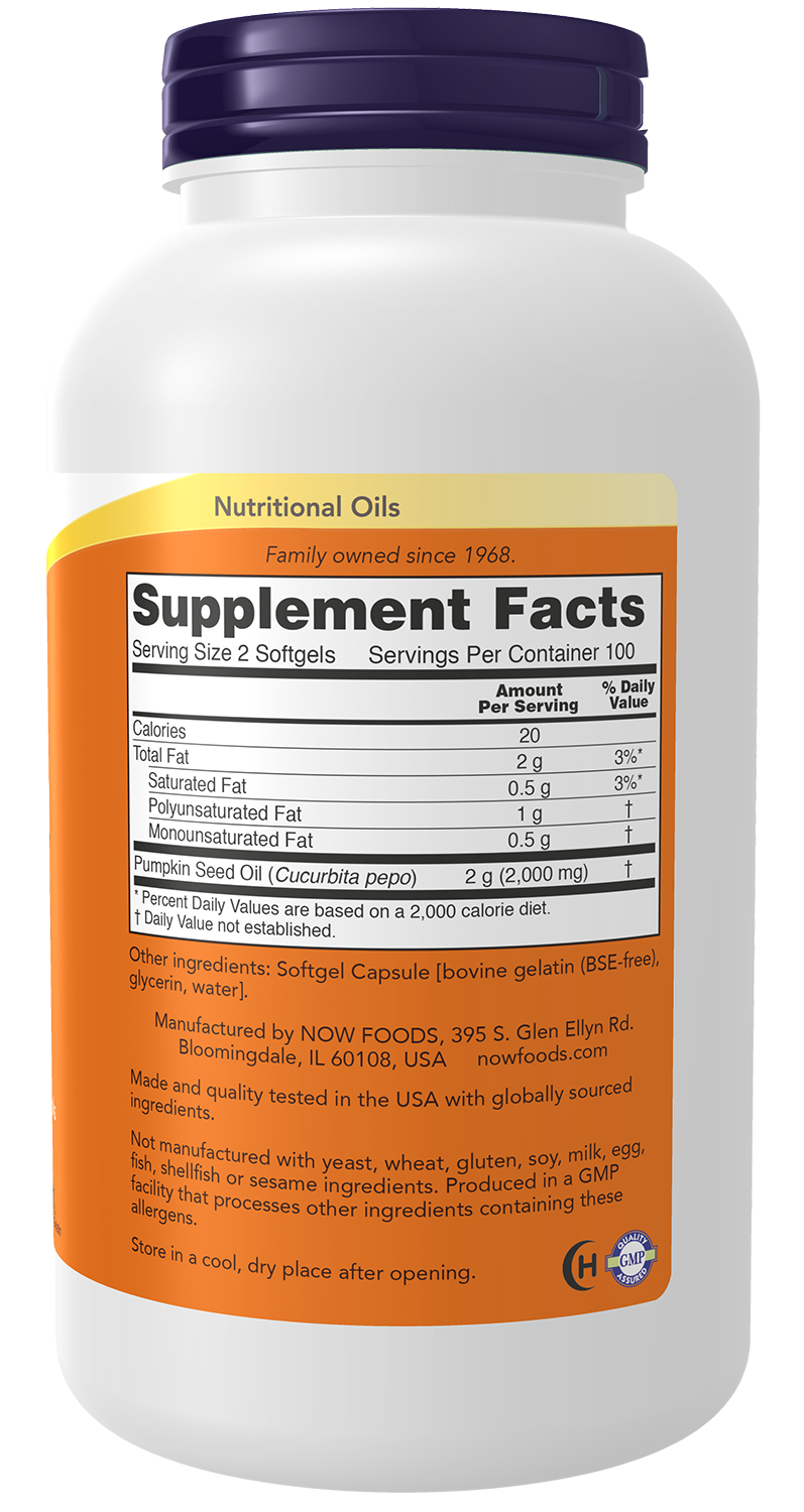 NOW Supplements, Pumpkin Seed Oil 1000 mg with Essential Fatty Acids and Phytosterols, Cold Pressed, 200 Softgels