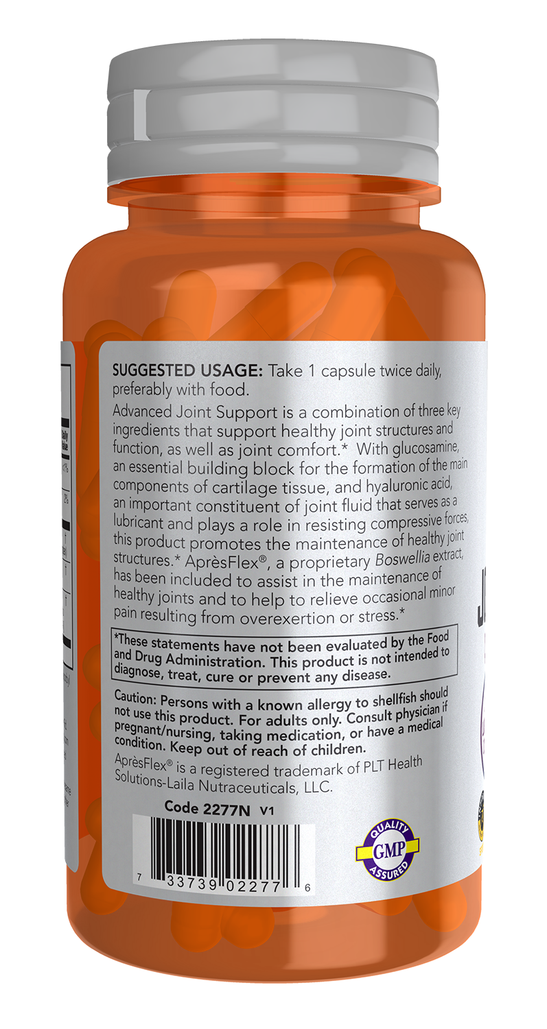 NOW Sports Nutrition, Advanced Joint Support, Glucosamine, Hyaluronic Acid, ApresFlex, 60 Capsules
