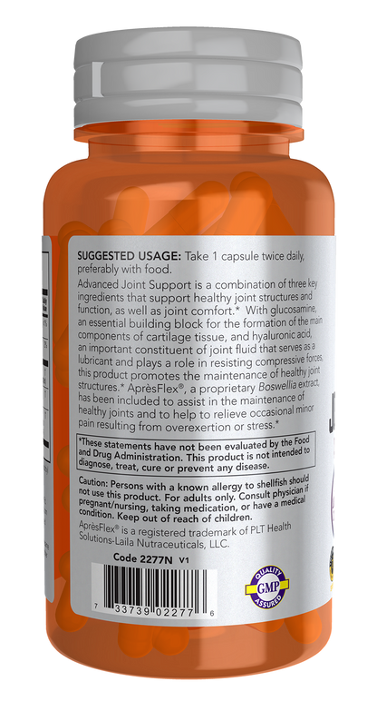NOW Sports Nutrition, Advanced Joint Support, Glucosamine, Hyaluronic Acid, ApresFlex, 60 Capsules