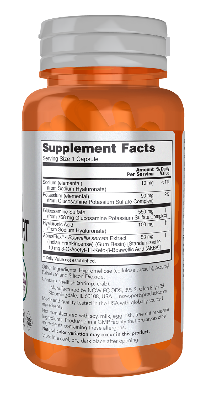 NOW Sports Nutrition, Advanced Joint Support, Glucosamine, Hyaluronic Acid, ApresFlex, 60 Capsules