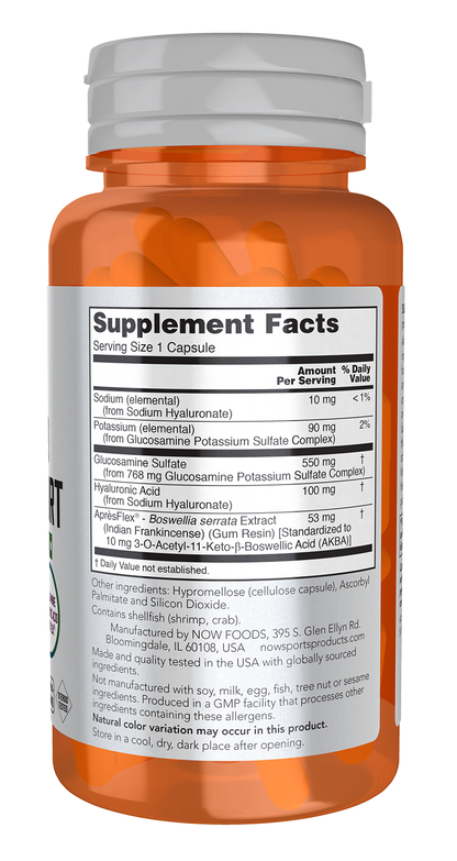 NOW Sports Nutrition, Advanced Joint Support, Glucosamine, Hyaluronic Acid, ApresFlex, 60 Capsules