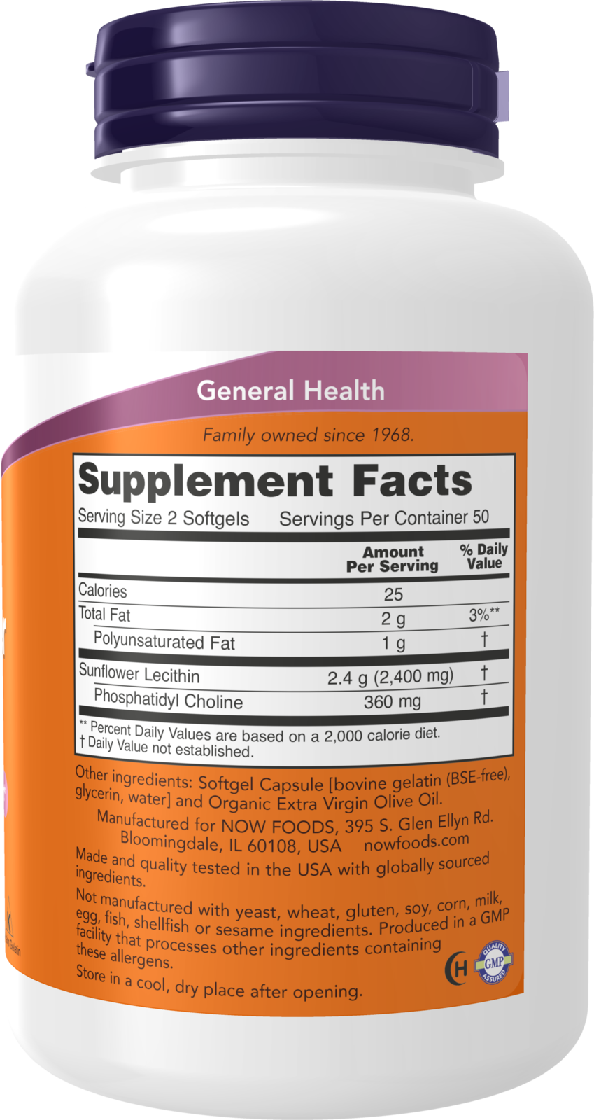 NOW Supplements, Sunflower Lecithin 1200 mg with Phosphatidyl Choline, 100 Softgels