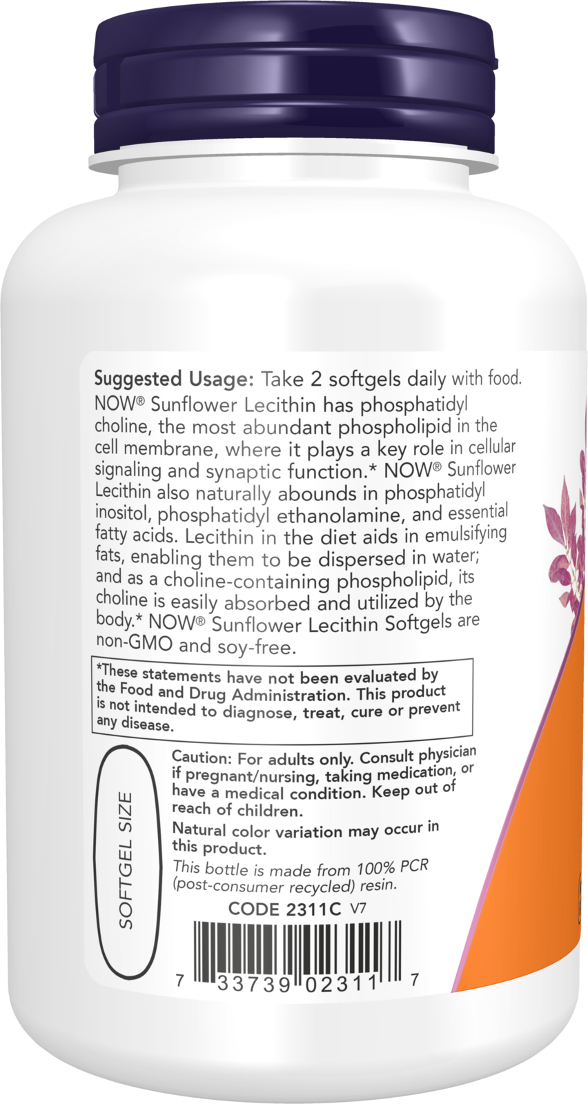 NOW Supplements, Sunflower Lecithin 1200 mg with Phosphatidyl Choline, 100 Softgels