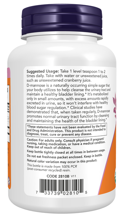 NOW Supplements, D-Mannose Powder, Non-GMO Project Verified, Healthy Urinary Tract*, 3-Ounce