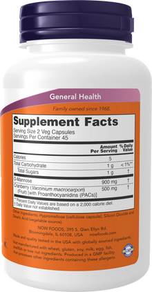 NOW Supplements, Mannose Cranberry, Dual Action Formula*, Clinically Evaluated, Urinary Tract Health*, 90 Veg Capsules