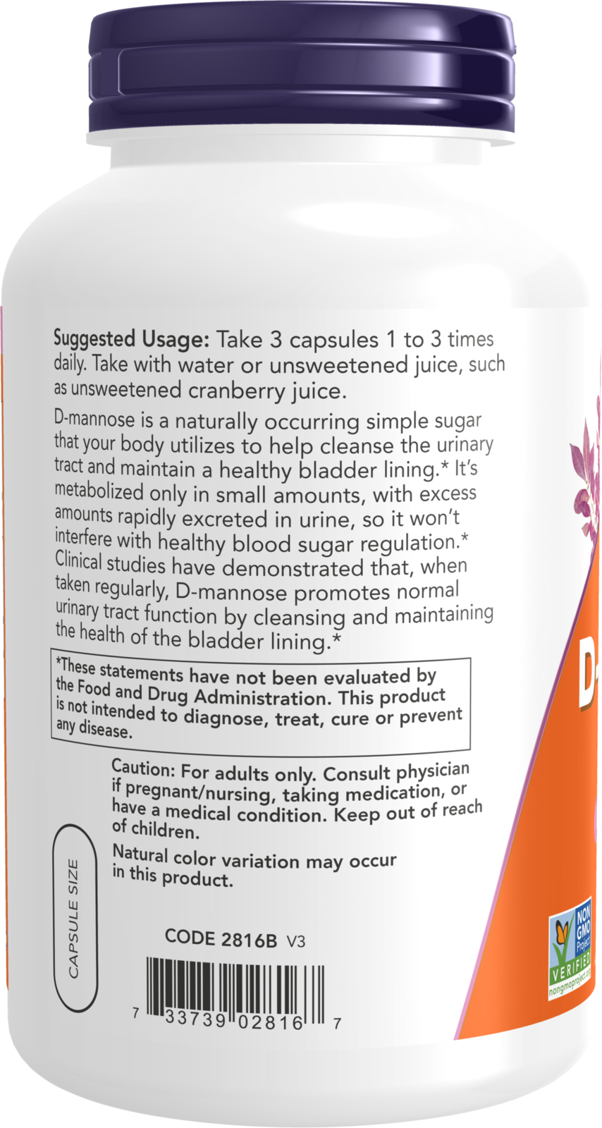 NOW Supplements, D-Mannose 500 mg, Non-GMO Project Verified, Healthy Urinary Tract*, 240 Veg Capsules