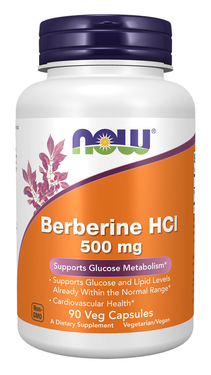 NOW Supplements, Berberine HCL 500 mg, Supports Glucose Metabolism, 90 Veg Capsules 90
