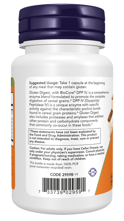 NOW Supplements, Gluten Digest with BioCore®DPP IV, Gastrointestinal Support*, 60 Veg Capsules
