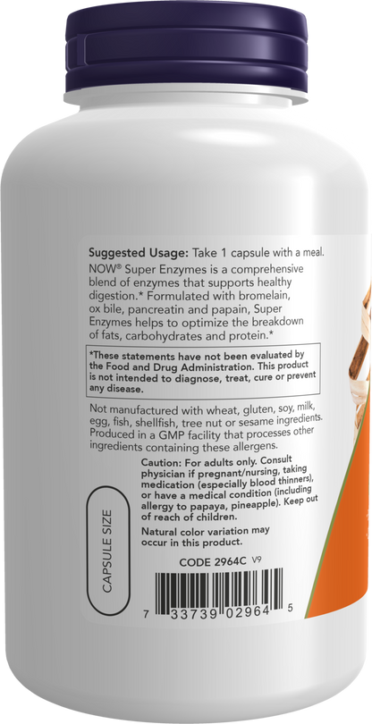 NOW Supplements, Super Enzymes, Formulated with Bromelain, Ox Bile, Pancreatin and Papain, Super Enzymes,180 Capsules