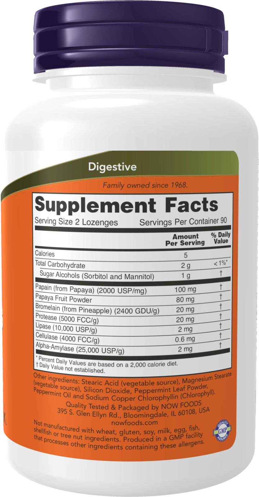 NOW Supplements, Papaya Enzyme with Mint and Chlorophyll, Digestive Support*, 180 Chewable Lozenges