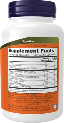 NOW Supplements, Papaya Enzyme with Mint and Chlorophyll, Digestive Support*, 180 Chewable Lozenges
