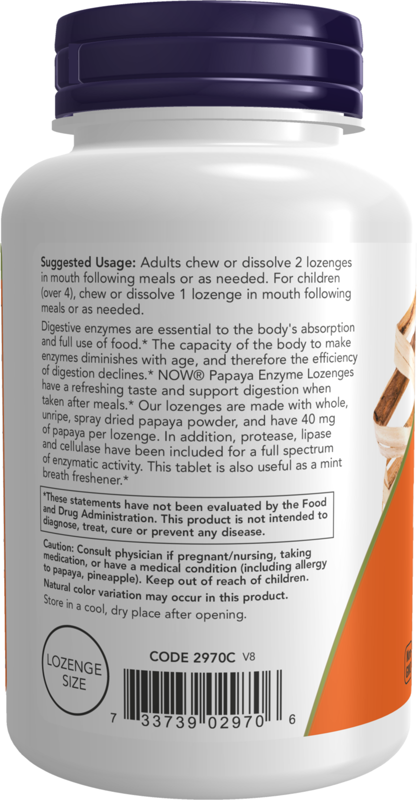 NOW Supplements, Papaya Enzyme with Mint and Chlorophyll, Digestive Support*, 180 Chewable Lozenges