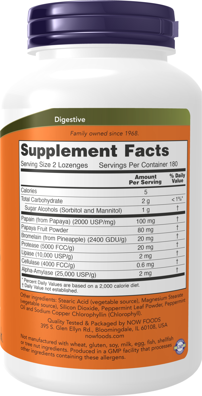NOW Supplements, Papaya Enzyme with Mint and Chlorophyll, Digestive Support*, 360 Chewable Lozenges