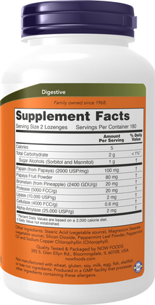 NOW Supplements, Papaya Enzyme with Mint and Chlorophyll, Digestive Support*, 360 Chewable Lozenges