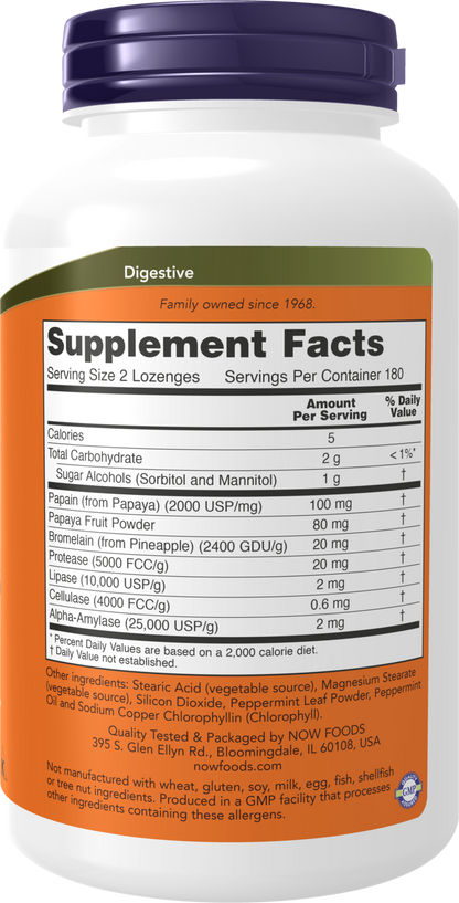 NOW Supplements, Papaya Enzyme with Mint and Chlorophyll, Digestive Support*, 360 Chewable Lozenges