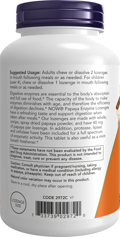 NOW Supplements, Papaya Enzyme with Mint and Chlorophyll, Digestive Support*, 360 Chewable Lozenges