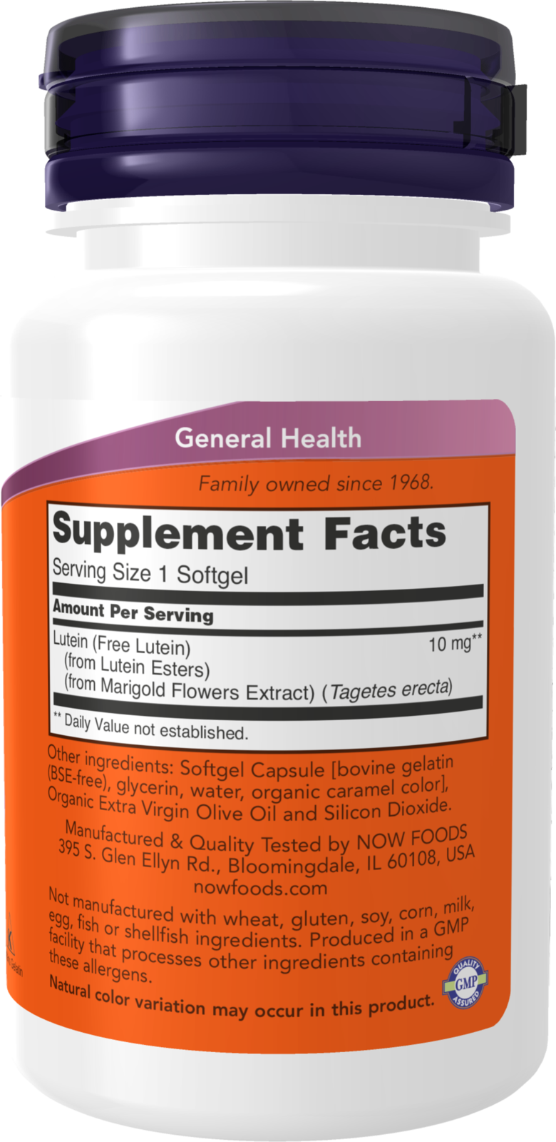 NOW Supplements, Lutein 10 mg with 10 mg of Free Lutein from Lutein Esters, 60 Softgels