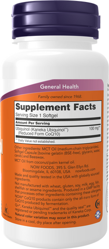 NOW Supplements, Ubiquinol 100 mg, High Bioavailability (the Active Form of CoQ10), 60 Softgels