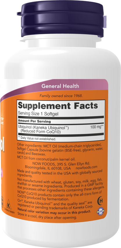 NOW Supplements, Ubiquinol 100 mg, High Bioavailability (the Active Form of CoQ10), 120 Softgels