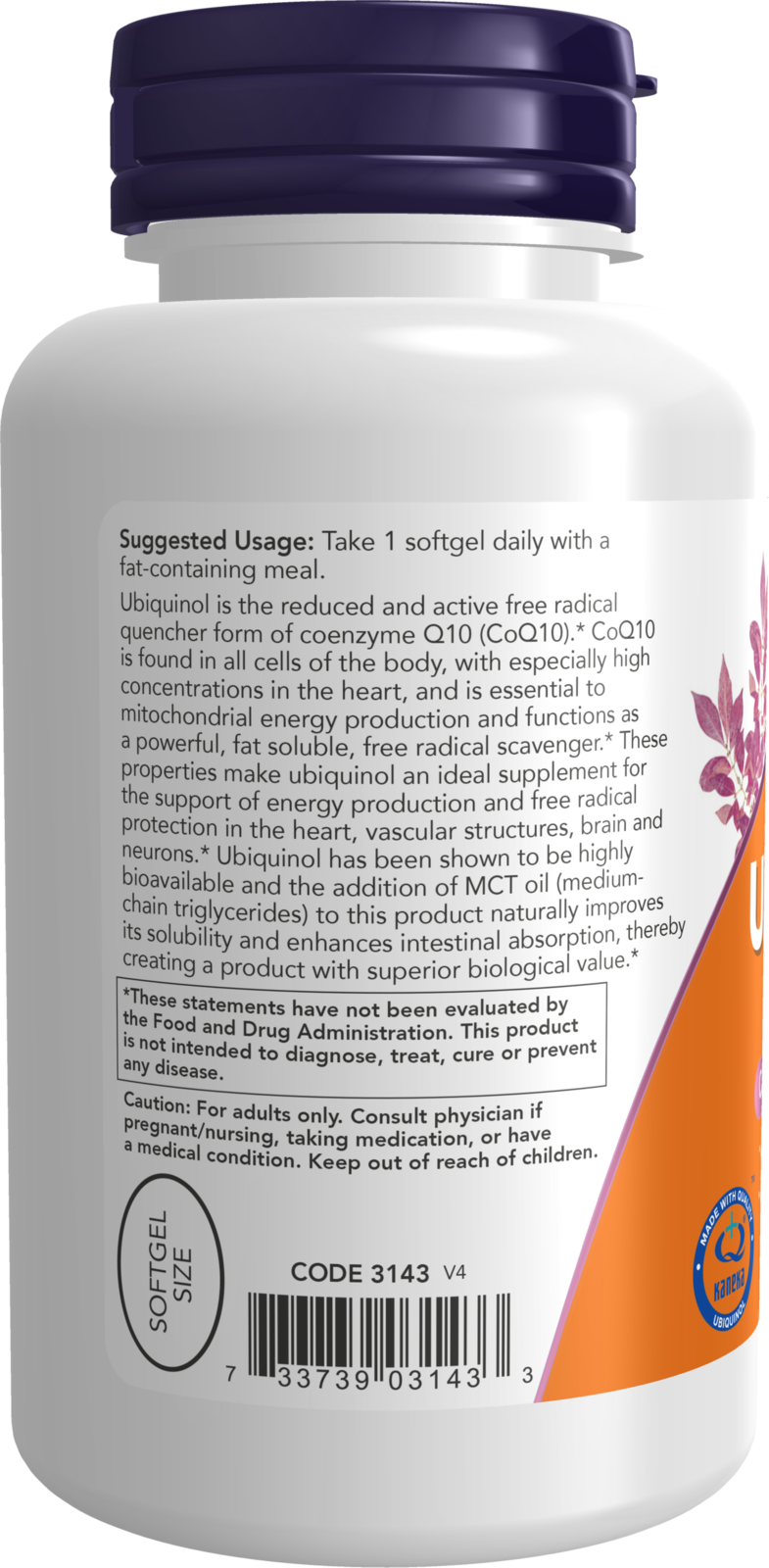 NOW Supplements, Ubiquinol 100 mg, High Bioavailability (the Active Form of CoQ10), 120 Softgels