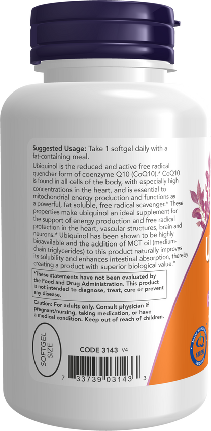 NOW Supplements, Ubiquinol 100 mg, High Bioavailability (the Active Form of CoQ10), 120 Softgels