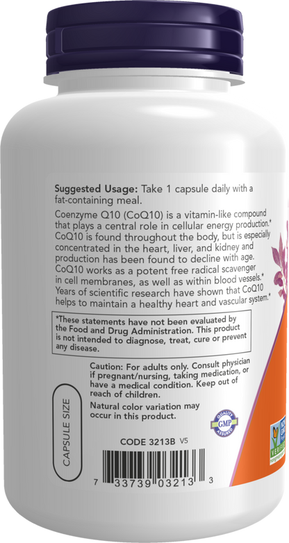 NOW Supplements, CoQ10 100 mg with Hawthorn Berry, Pharmaceutical Grade, All-Trans Form produced by Fermentation, 180 Veg Capsules