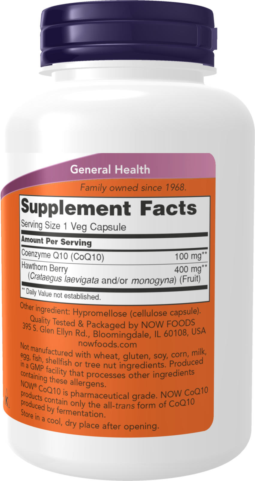 NOW Supplements, CoQ10 100 mg with Hawthorn Berry, Pharmaceutical Grade, All-Trans Form produced by Fermentation, 180 Veg Capsules