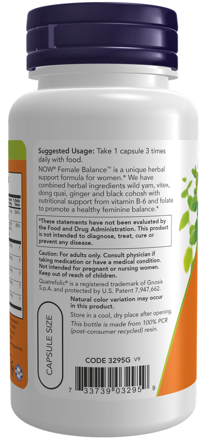 NOW Supplements, Female Balance™ with Wild Yam, Vitex, Dong Quai, GLA, Vitamin B-6 and Folate, 90 Capsules