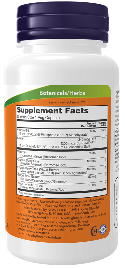 NOW Supplements, Female Balance™ with Wild Yam, Vitex, Dong Quai, GLA, Vitamin B-6 and Folate, 90 Capsules