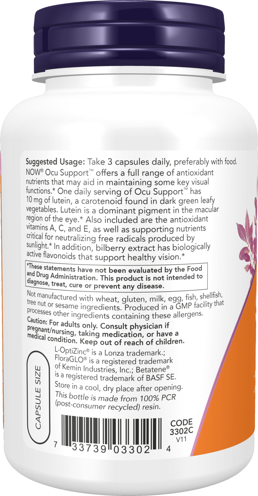 NOW Supplements, Ocu Support™ with FloraGLO® Lutein, plus Vitamins A, C and E, 120 Veg Capsules